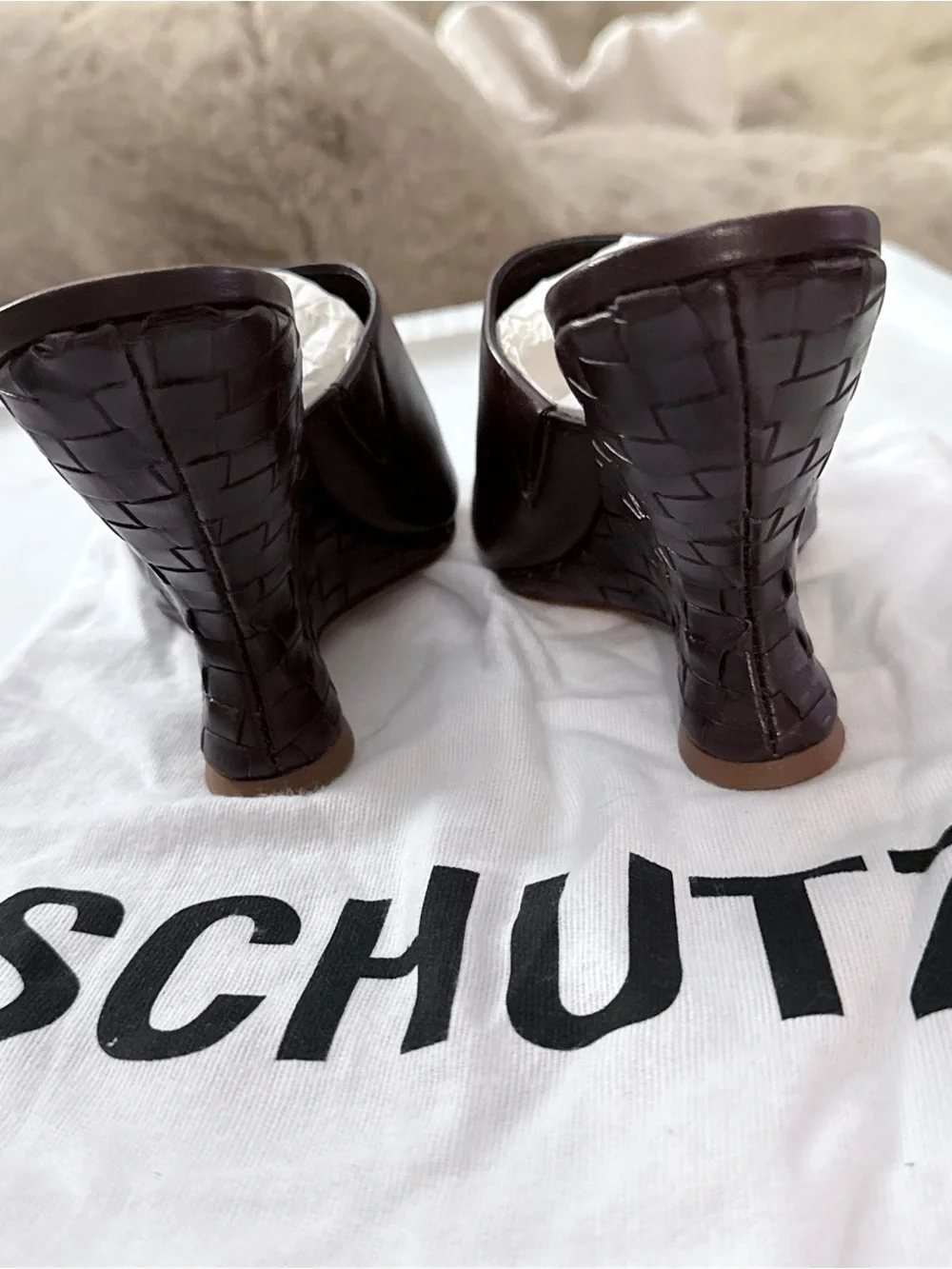 SCHUTZ Dark Brown Leather Open-Toe Mule Heels